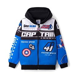 Pine Kids Marvel Terry Knit Full Sleeves Hooded Sweatjacket with Avengers Graphics & Badge Detailing - Blue