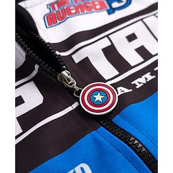 Pine Kids Marvel Terry Knit Full Sleeves Hooded Sweatjacket with Avengers Graphics & Badge Detailing - Blue