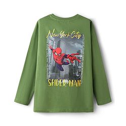 Pine Kids Marvel Single Jersey Knit Full Sleeves T-Shirt with Front & Back Spider Man Graphics - Green