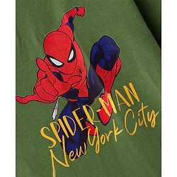 Pine Kids Marvel Single Jersey Knit Full Sleeves T-Shirt with Front & Back Spider Man Graphics - Green