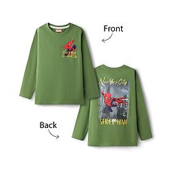 Pine Kids Marvel Single Jersey Knit Full Sleeves T-Shirt with Front & Back Spider Man Graphics - Green