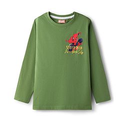 Pine Kids Marvel Single Jersey Knit Full Sleeves T-Shirt with Front & Back Spider Man Graphics - Green