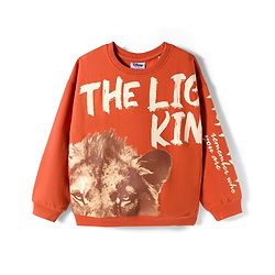 Pine Kids Disney Terry Knit Full Sleeves Drop Shoulder Full Sleeves Oversized Pullover Sweatshirt with Lion King Graphics - Brown