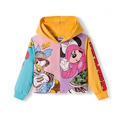 Pine Kids Disney Terry Knit Full Sleeves Hooded T-Shirt and Lounge Pant Set with Minnie Mouse and Friends Graphics - Pink & Purple