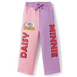 Pine Kids Disney Terry Knit Full Sleeves Hooded T-Shirt and Lounge Pant Set with Minnie Mouse and Friends Graphics - Pink & Purple