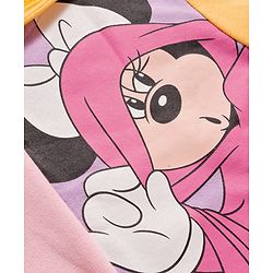 Pine Kids Disney Terry Knit Full Sleeves Hooded T-Shirt and Lounge Pant Set with Minnie Mouse and Friends Graphics - Pink & Purple