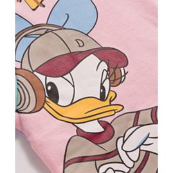 Pine Kids Disney Terry Knit Full Sleeves Hooded T-Shirt and Lounge Pant Set with Minnie Mouse and Friends Graphics - Pink & Purple