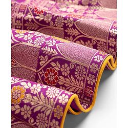 Pine Kids Woven Half Sleeves Shrug & Ethnic Gown with Floral Foil Print - Purple & Mustard