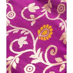 Pine Kids Woven Half Sleeves Shrug & Ethnic Gown with Floral Foil Print - Purple & Mustard