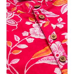 Pine Kids Cotton Woven Full Sleeves Kurta Pajama Set With Floral Print - Red