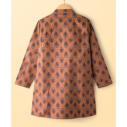 Pine Kids Cotton Woven Full Sleeves Kurta Pajama Set with Floral Print - Brown