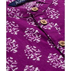 Pine Kids Cotton Woven Full Sleeves Kurta Pajama Set With Floral Print - Purple