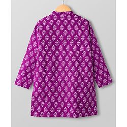 Pine Kids Cotton Woven Full Sleeves Kurta Pajama Set With Floral Print - Purple