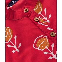 Pine Kids Cotton Woven Full Sleeves Kurta With Floral Print - Red