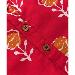 Pine Kids Cotton Woven Full Sleeves Kurta With Floral Print - Red