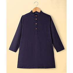 Pine Kids Cotton Woven Full Length Solid Colour Kurta Pajama Set - Navy Blue & White