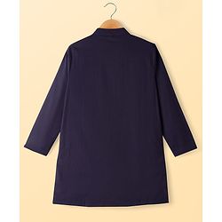 Pine Kids Cotton Woven Full Length Solid Colour Kurta Pajama Set - Navy Blue & White