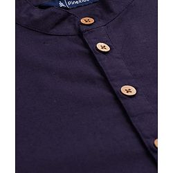 Pine Kids Cotton Woven Full Length Solid Colour Kurta Pajama Set - Navy Blue & White
