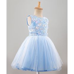 Pine Kids Woven Sleeveless Party Dress With Butterfly Applique & Sequin Detailing - Blue