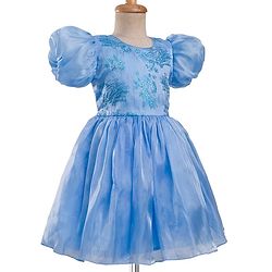Pine Kids Woven Half Sleeves Party Dress With Glitter Floral Print - Light Blue