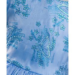 Pine Kids Woven Half Sleeves Party Dress With Glitter Floral Print - Light Blue