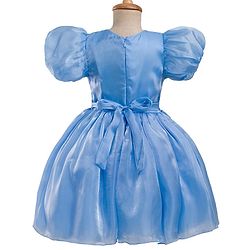 Pine Kids Woven Half Sleeves Party Dress With Glitter Floral Print - Light Blue