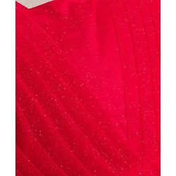Pine Kids Woven Half Puffed Half Sleeves Pleated Glittery Party Dress - Red