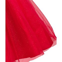 Pine Kids Woven Half Puffed Half Sleeves Pleated Glittery Party Dress - Red