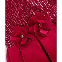 Pine Kids Woven Sleeveless Party Dress With Sequin Detailing & Floral Applique - Red