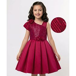 Pine Kids Woven Sleeveless Party Dress With Sequin Detailing & Floral Applique - Red