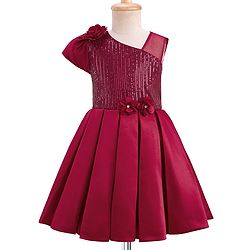 Pine Kids Woven Sleeveless Party Dress With Sequin Detailing & Floral Applique - Red