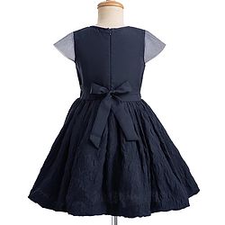 Pine Kids Woven Half Sleeves Solid Colour Frock  - Navy Blue