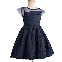 Pine Kids Woven Half Sleeves Solid Colour Frock  - Navy Blue