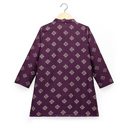 Pine Kids Woven Full Sleeves Kurta Pajama Set With Floral Foil Print - Wine