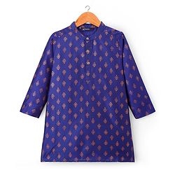 Pine Kids Woven Full Sleeves Kurta Pajama Set With Floral Foil Print - Royal Blue