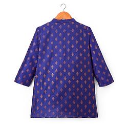 Pine Kids Woven Full Sleeves Kurta Pajama Set With Floral Foil Print - Royal Blue
