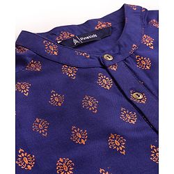 Pine Kids Woven Full Sleeves Kurta Pajama Set With Floral Foil Print - Royal Blue