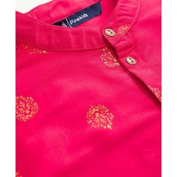 Pine Kids Woven Full Sleeves Kurta Pajama Set With Floral Foil Print - Red