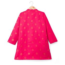 Pine Kids Woven Full Sleeves Kurta Pajama Set With Floral Foil Print - Red