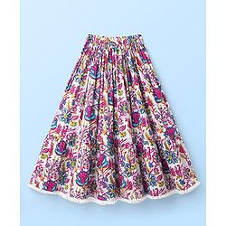 Pine Kids Woven Half Sleeves Floral Printed Choli Lehenga Set with Dupatta & Lace Detailing - Pink