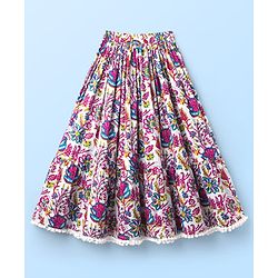 Pine Kids Woven Half Sleeves Floral Printed Choli Lehenga Set with Dupatta & Lace Detailing - Pink