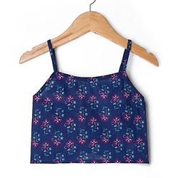 Pine Kids Woven Half Sleeves Floral Printed Choli Lehenga & Dupatta Set - Blue
