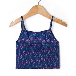 Pine Kids Woven Half Sleeves Floral Printed Choli Lehenga & Dupatta Set - Blue