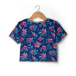 Pine Kids Woven Half Sleeves Floral Printed Choli Lehenga & Dupatta Set - Blue