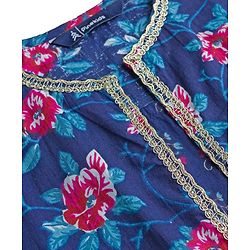 Pine Kids Woven Half Sleeves Floral Printed Choli Lehenga & Dupatta Set - Blue