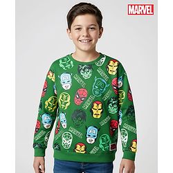 Pine Kids Marvel Terry Knit Drop Shoulder Full Sleeves Sweatshirt With Avengers Print - Green