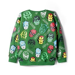 Pine Kids Marvel Terry Knit Drop Shoulder Full Sleeves Sweatshirt With Avengers Print - Green