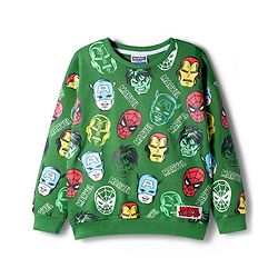Pine Kids Marvel Terry Knit Drop Shoulder Full Sleeves Sweatshirt With Avengers Print - Green