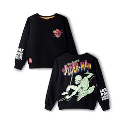 Pine Kids Marvel Terry Knit Full Sleeves Sweatshirt With Front and Back Spider-Man Graphics - Black
