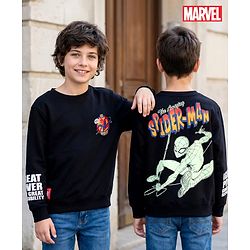 Pine Kids Marvel Terry Knit Full Sleeves Sweatshirt With Front and Back Spider-Man Graphics - Black